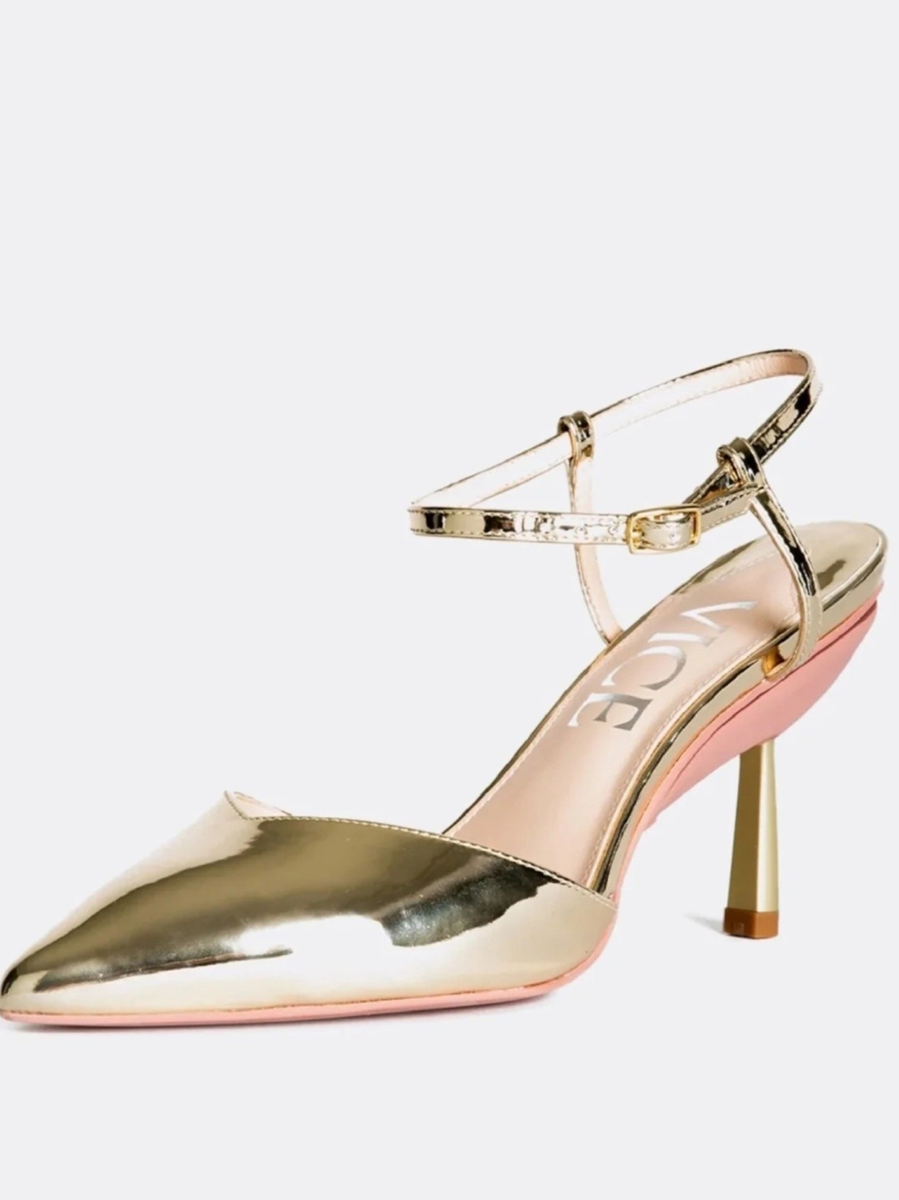 Gold Metallic Publicist Pumps Pointed-Toe Ankle-Strap Convertible Heels/Flats - Picture 2 of 11